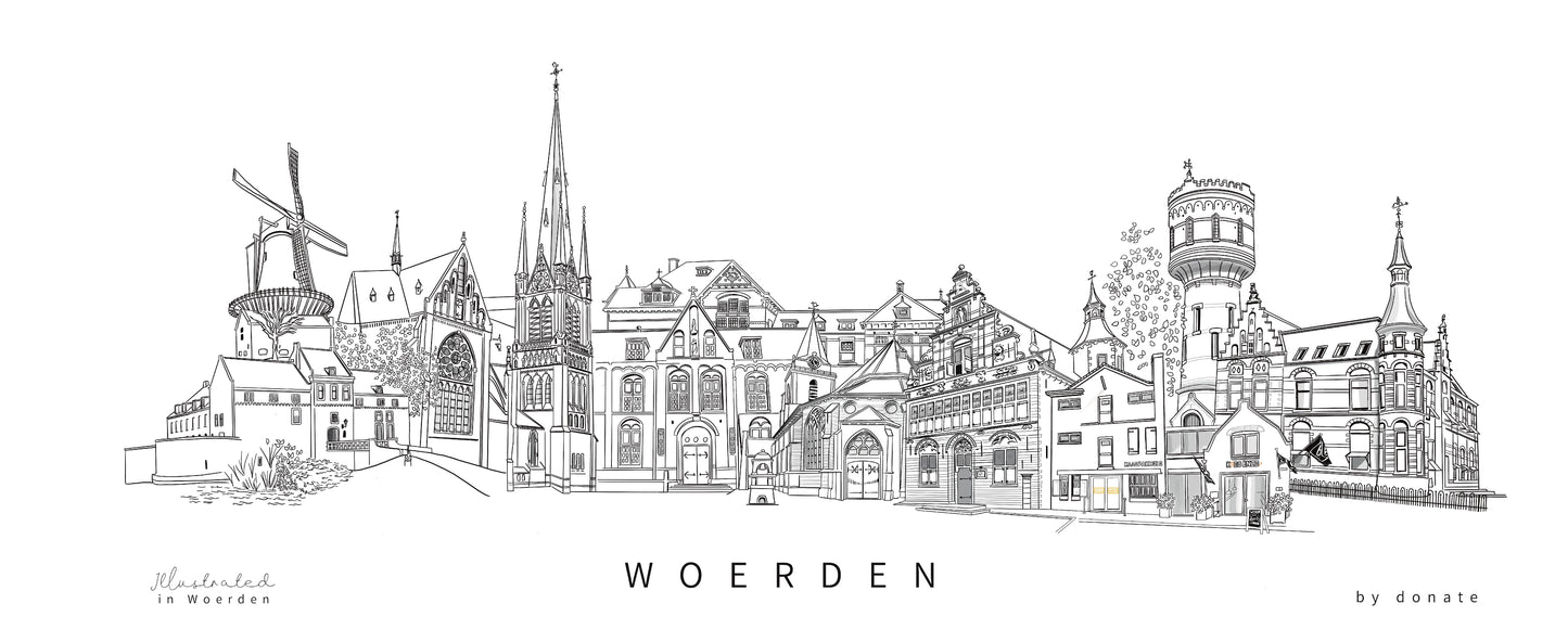 Panorama Woerden Iconen in zwart wit