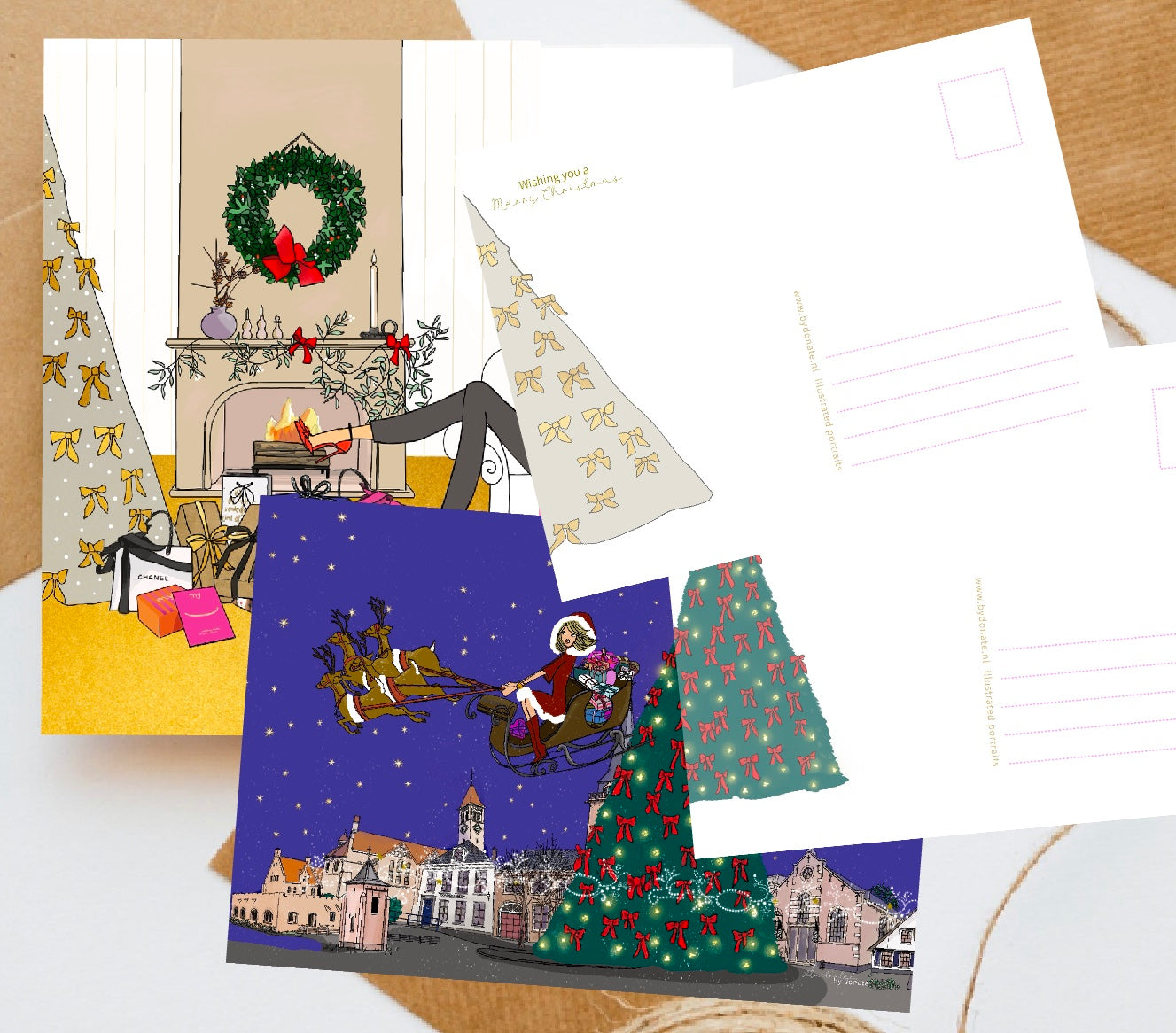 Set van 10 kerstkaarten inclusief envelop (ready for X-mas en skyline) (15x10cm)