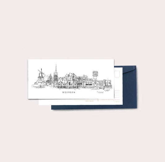 Panorama Woerden zwart wit (21 cm x 9,8 cm)